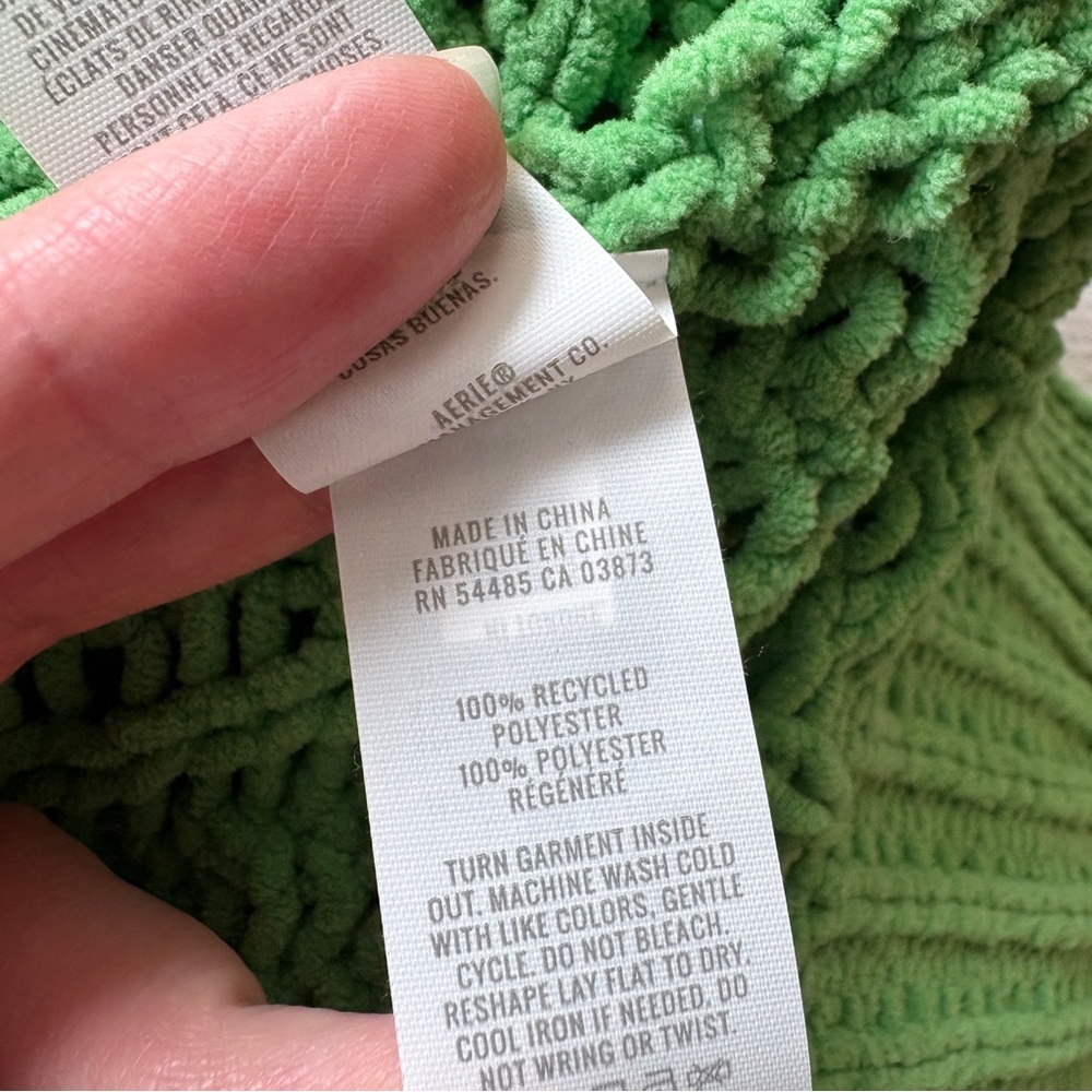 Aerie Cable Car Quarter Zip Sweater in Green Knit XS - Picture 7 of 7